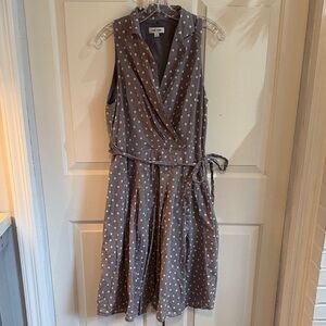 Jones Studio Gray Polka Dot Midi Dress